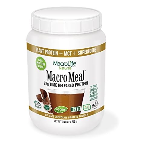 MacroLife Naturals MacroMeal Vegan Chocolate Protein Powder Superfood Greens Probiotics + Fiber, Immune Energy Digestive Daily Essentials for Women & Men Gluten-Free - 23.8oz (15 Servings) Cover