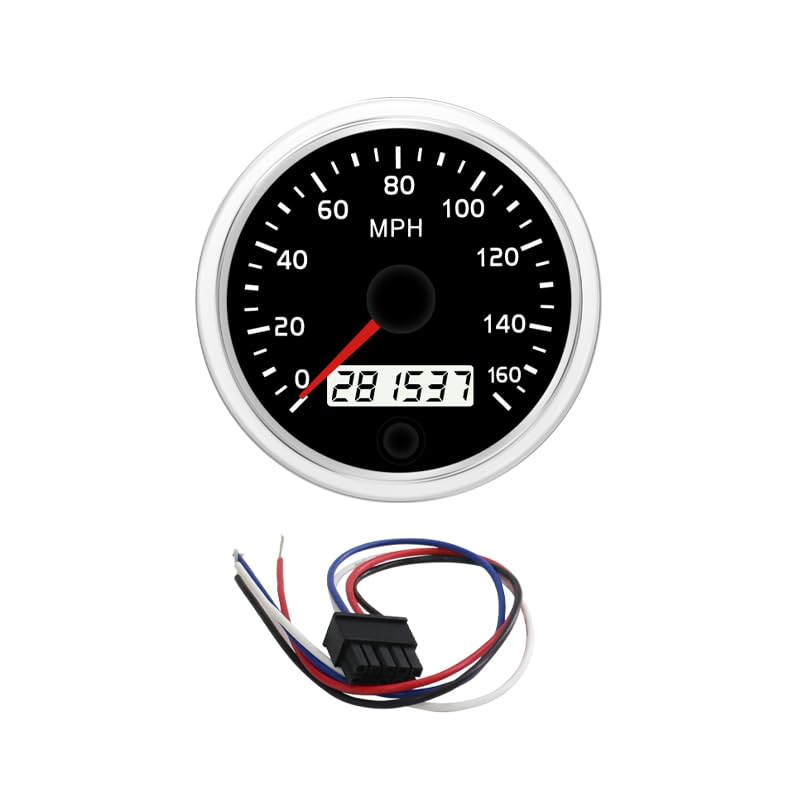 85mm Speedometer Gauge 3.3" – 12V/24V 0-160MPH LCD Display with White & Amber Backlight for Car, Truck & Boat