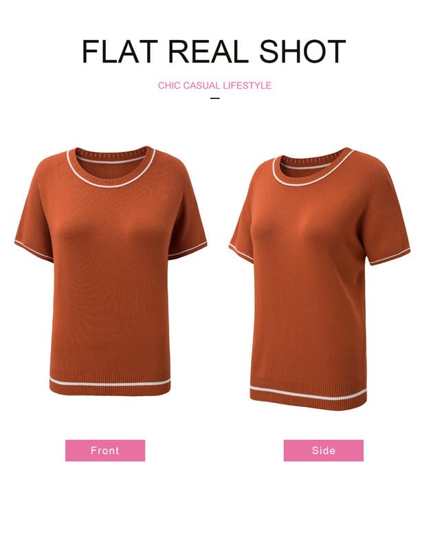 Image of SHEWIN Womens Tops Trendy Short Sleeve Shirts Crewneck Lightweight Knit Sweater Top Business Casual Outfits