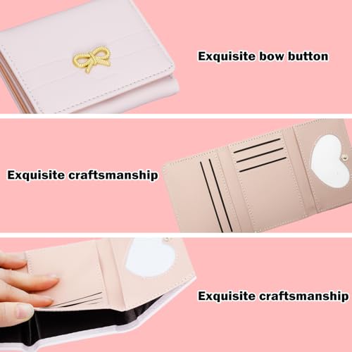 Cute Pink Bow Wallet for Women and Teen Girls Aesthetic Mini Card Holder with ID Window RFID Protection Soft PU Leather Wallet Perfect for Gift3