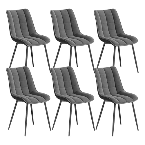 WOLTU 6X Chaise de Salle à Manger Chaise Design Moderne Assise en Velours Bien rembourrée Cadre en métal, Gris Foncé.