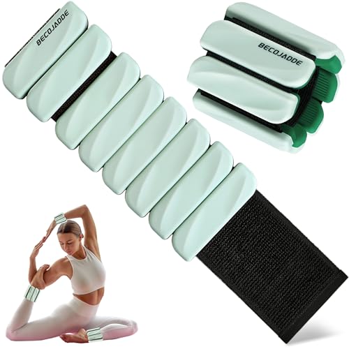 BECOJADDE Ankle Weights for Women Men Adjustable 2LB Wrist Weights Bracelet Set of 2 for Home Gym Weighted Bangles Wristbands Leg Arm Weight for Walking Pilates Yoga Swimming Running, Mint Forest