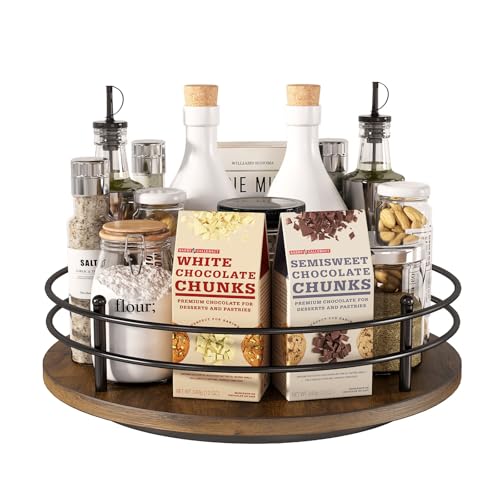 Image of 12 inch Lazy Susan Turntable Organizer,Round Wooden Lazy Susan Organization and Rotating Spice Rack for Dining Table,Pantry,Kitchen Countertop,Vanity,Cupboard and More. (Heightened Version,Round)