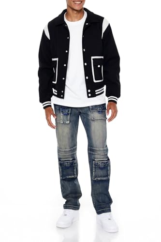 Forever 21 Pantalones deportivos cargo de mezclilla lavada para hombre, Mezclilla mediana, Large