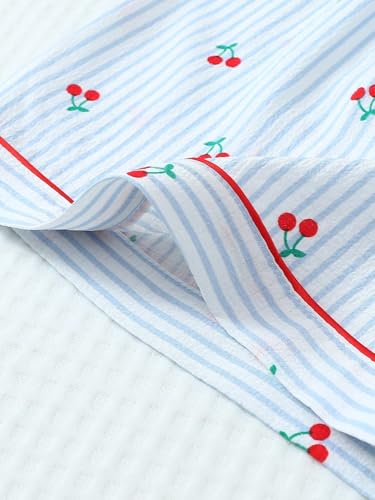 Image of BEAUDRM Women's Two Piece Pajama Sets Allover Print Short Sleeve Sleepwear Button Down Shirt and Bow Shorts Pj Set Loungewear