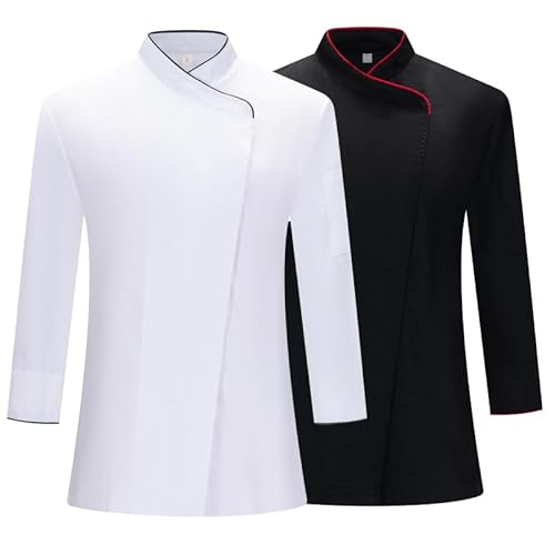 MISEMIYA Damen Paquete 2 Unidades-Chaqueta Cocinera Mujer Packung mit 2 Stück-Kochjacke MZ-2-731, Schwarz-Weiss, XXL (2er Pack)