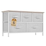 DWVO 5 Dresser for Bedroom, Storage Dresser with 5 Drawers, Wide Storage Tower, Chest of Drawers for Closet, Living Room