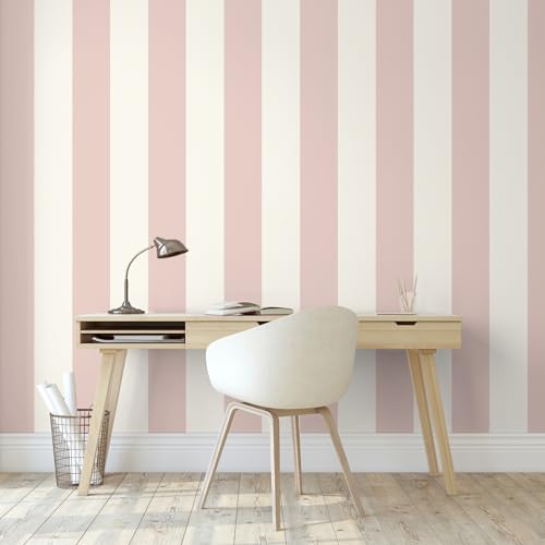 SOPHIE LAURENCE Pink White Stripe Wallpaper Feature Wall Smooth Finish Retro Kids Girls Bedroom