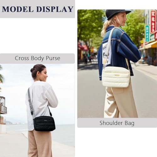 Puffer Crossbody Bags for Women, Lightweight Quilted Puffer Shoulder Bag, Cross Body Purse with Guitar Wide Strap Fit2