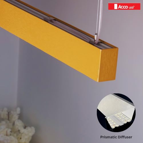 Image of Acco LED Modern 50x80mm LED Linear Light | Golden Linear Light | Decorative Pendant for Workspaces, Offices & Commercial Interiors | 50W | 4000K Neutral White