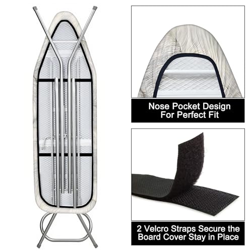 Image of Quick Install Ironing Board Cover 15 inch x 54 inch Ironing Board Cover with Nose Strap Pocket and Elastic Sides Anti-Slip and Heat-Resistant Stylish Home Ironing Board