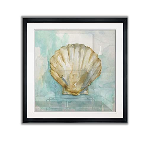 Biscayne Treasure III Nautilus Seashell Painting Nautical Art Framed Giclee Canvas Prints Coastal Wall Decor - Black Frame