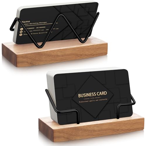 Amyhill 2 Pieces Wood Business Card Holder for Desk Wooden Business Card Display Stand Postcard...