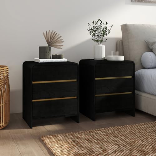 Image of Melody Maison Pair of Black 3 Drawer Bedside Tables - Meridian Black Range