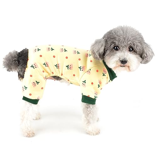 Ranphy Dog Pajamas for Small Dog Plain Fleece Pet Pjs with Floral Printed Soft Comfortable Puppy Pyjamas Autumn Winter Warm Pullover Chihuahua Yorkie Cat Apparel - Image 2