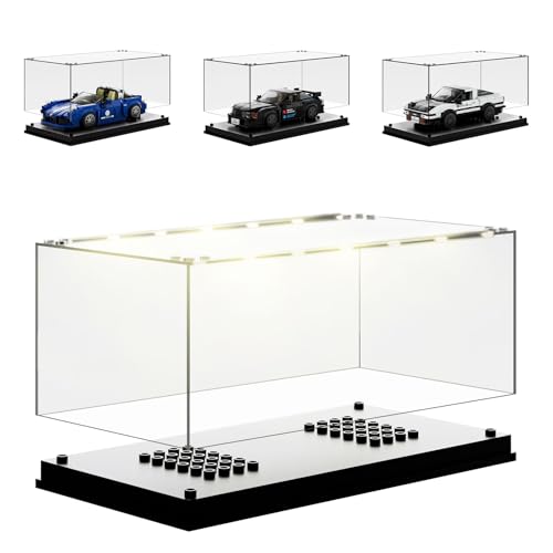 Mould King 27000 Acrylic Display Case for Speed Champion Cars LED Stackable Clear Display Box with Black Base Dustproof Protection Showcase for Collectibles 19.2x 9.5x 8.5cm