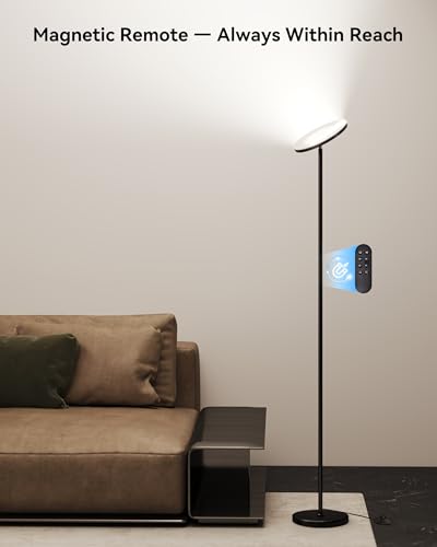 Image of JOOFO LED Torchiere Floor Lamp with Remote, Stepless Dimmable Standing Lamp | Super bright uplight fills ceilings and dark corners for living rooms, bedrooms, home offices, reading nooks and apartments