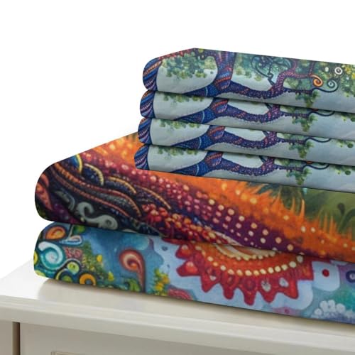 Parure de lit Arbre de Vie sans repassage housse couette microfibre anti-plis single 135x200
