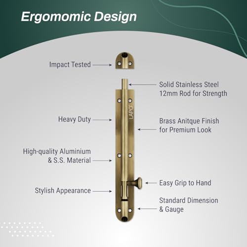 Image of LAPO 6 Pack Heavy Duty Stainless Steel Tower Bolt 8 Inch, Tower Bolt for Main Door and Bathroom, Kundi Door Latch for Bedroom, Chitakni, Tower Bolt for Home,Windows (Antique Finish, 6 Pieces)