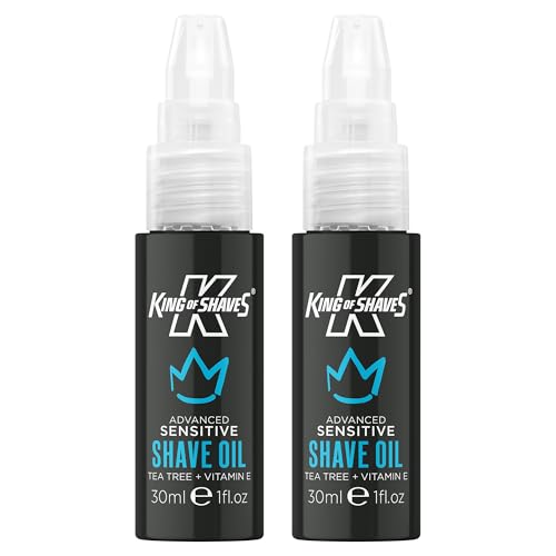 King of Shaves Advanced Sensitive Shaving Oil Tea Tree & Vitamin E Clear No Foam Formula Helps Reduce Razor Burn For Sensitive Skin Travel Size 100% Naturally Derived & Vegan 2 x 30ml