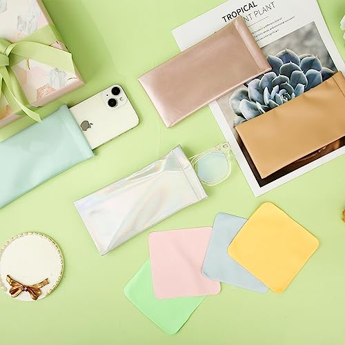 Image of LUTER 4 Pcs Soft Glasses Cases, 7x3.5 Inch PU Leather Reading Eye Glasses Pouch Case with 4 Cleaning Cloth Portable Small Slim Sunglasses Pouch Squeeze Top for Women Men Adults Kids (Multiple Colors)