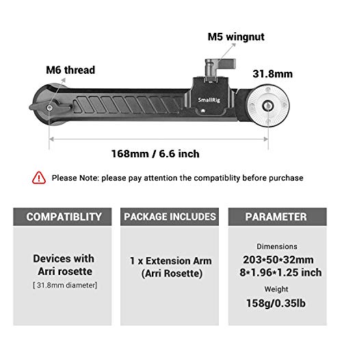 Smallrig Rosette Extension Arm Dogbone With Length Adjustable, M6 Rosette 31.8Mm - 1870 #TOP6