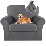 Turquoize 2 Piece Chair Covers Chair Slipcovers for Living Room Armchair Sofa Covers Chair Couch Cover with Arms Washable Furniture Protector for Chairs Feature Thick Fabric (Chair,Charcoal Gray)