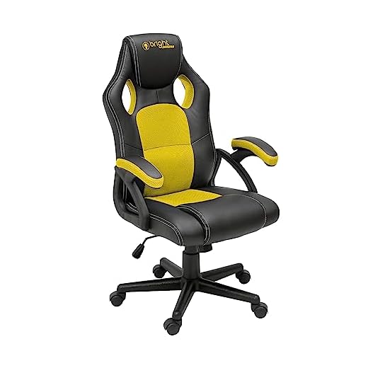 Bright Cadeira Gamer Escritório, Couro Sintético, Suporta 200kg, Preta e Amarela