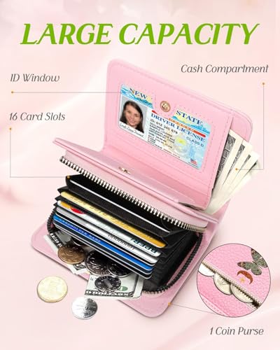Image of Bistup Leather 12 Slot Accordion Card Holder Wallet, Butterfly Moon | Accordion Storage, Zipper Around Closure, Compact Patterned Wallet for IDs, Cards, Cash, Daily Carry and Gifts