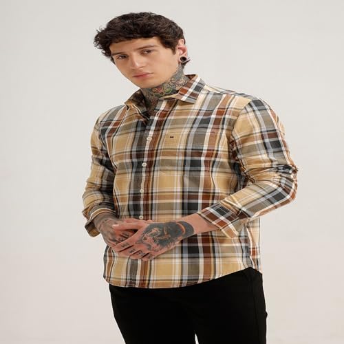 Image of BASICS 100% Cotton Checked Shirt for Men | Slim Fit | Everyday Smart Casual Wear | Full Sleeve