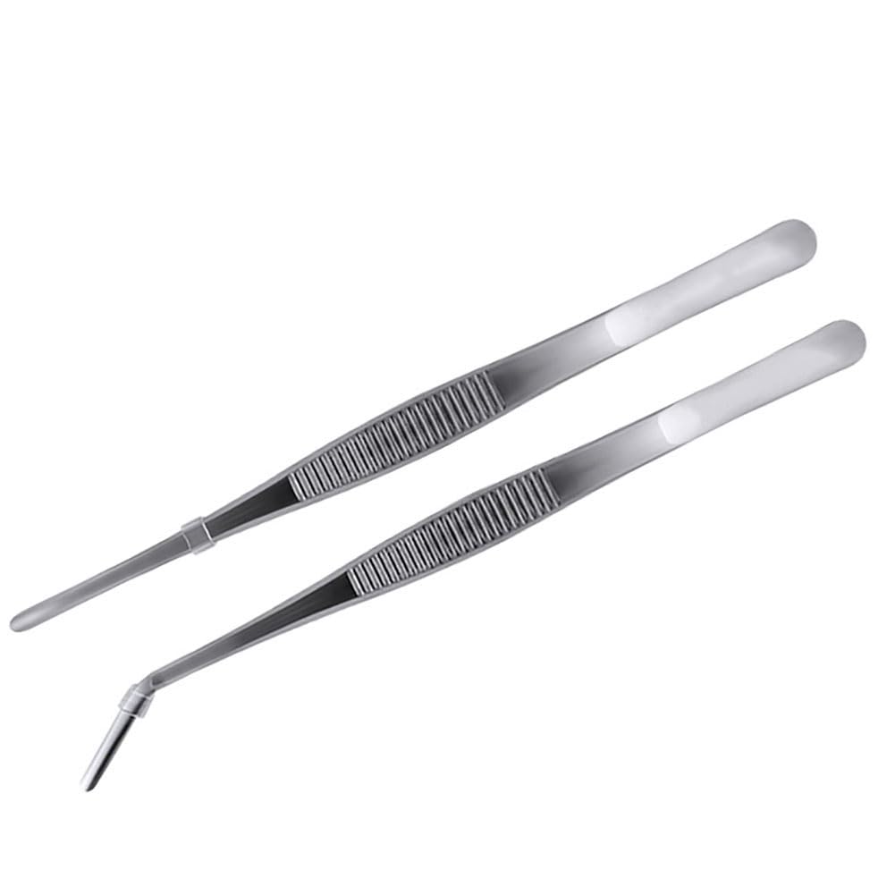 SCF2017 2Pcs Stainless Steel Tweezers,Curved Pointed and Straight Pointed Serrated Tip Forceps(18cm)