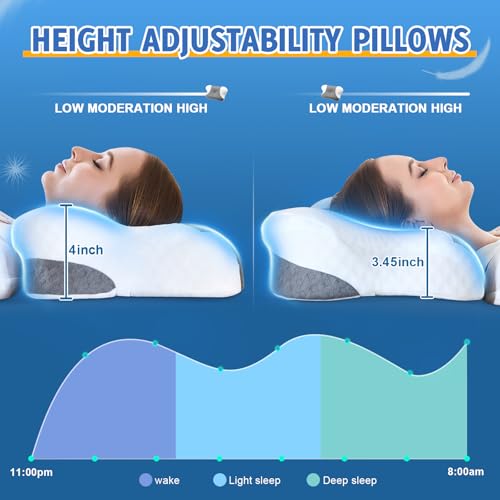 Cervical Neck Pillows with Memory Foam - Neck Pillows for Pain Relief Contour Memory Foam Pillows Ergonomic Neck Support - Adjustable Orthopedic Bed Pillows with Breathable Pillowcase for Sleeping - Image 6
