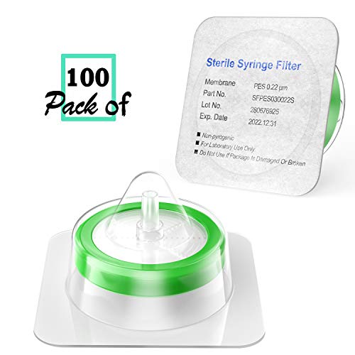 Image of Sterile Syringe Filters, Sterile Individually Packed, PES Membrane 0.22um Pore Size, 33mm Membrane Diameter, Sterile Syringe Filter with Hydrophilic PES Membrane 100 Pcs by Biomed Scientific