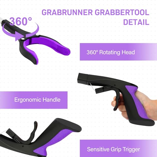 2 Pack 32 inch FDA Registered GrabRunner Heavy Duty(up to 10 lbs) Reacher Grabber Tool with Strong Magnetic (New Purple) - Image 4