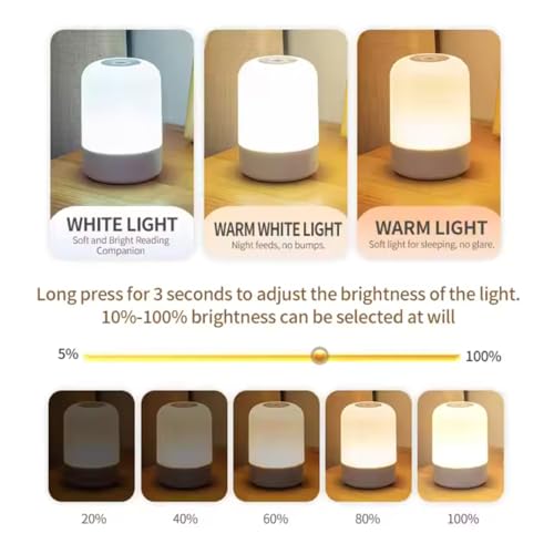 Image of One94Store Oval Shaped LED Table Lamp - USB Rechargeable Touch Night Light with 3 Modes, Dimmable Brightness by Long Press on Power Button, for Bedroom, Living Room, Study & Office (White, Pack of 1)