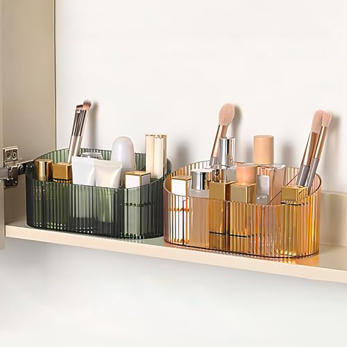 DASITON Capacity Makeup Brush Holder,5 Slot Makeup Brush Holder,Vintage striped Make Up Brush Holder,for Vanity Decor,Bathroom Countertops,Desk Storage Container,Cosmetic Display c image 2