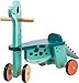 Janod Dino - Ride-On Wooden Dinosaur ‘Portosaurus’ - 18.5” Tall Adorable Scooting Toy with Steerable Front Wheels - Includes Plush Tail - Ages 12 Months- 4 Years - J05828
