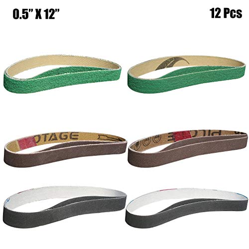 12 Pcs 1/2” x 12” Knife Sharpener Sanding Belts - 80/120/240/400/1000/1200 Grits