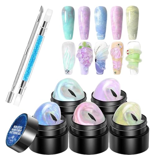 Gel para uñas, gel de escultura 3D | 5 colores Nail Designs Extension Gel | Kit de herramientas no pegajosas, manicura con lápiz para tallar moldes, construcción y pintura