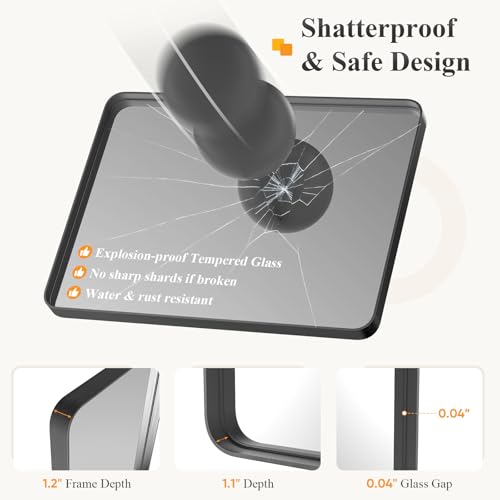 Image of Sweetcrispy Bathroom Mirror 40x32 Inch Metal Framed Rounded Rectangle Vanity Mirror for Wall, Over Sink, Farmhouse, Restroom, Anti-Rust, Modern Decorative, Horizontal or Vertical Hanging, Black