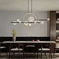 TICZXVI Kitchen Island Lighting 10-Light Clear Glass Globe Sputnik Chandelier Lighting Mid Century Modern Pendant Hanging Light for Kitchen Dining Room Living Room (Black)