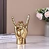 QIANLING 7.7" Gold Resin Rock On Hand Gesture Statue - Rock Culture Music Lovers' Decorative Tabletop Sculpture for Bookshelf, Desk & Mantel Decor in Home or Office, Modern Symbolic Figurine #4