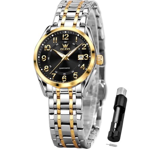 OLEVS Womens Watches Classic Dress Quartz Female Wristwatch Ladies Stainless Steel Waterproof Luminous Date Easy Read Watch for Lady