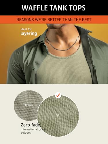 Image of DAMENSCH Relaxed Fit Cotton Rich Blend Waffle Texture Anti- Bacterial Super Premium Solid Tank Top Gym T Shirts for Men Pack of 1