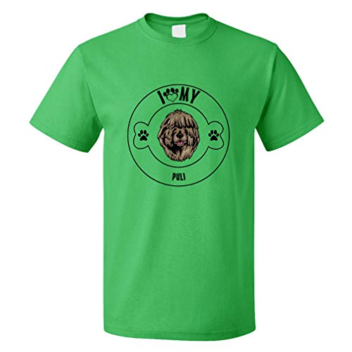 Custom Funny Graphic T Shirts for Men I Love Paw My Puli Dog Cotton Top Kelly Green Design Only 3X Large