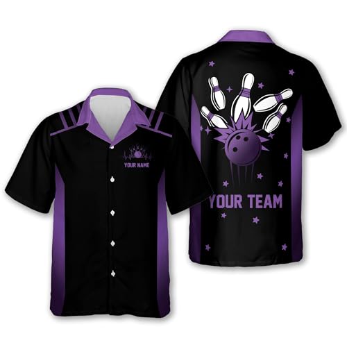 LASFOUR Custom Funny Bowling Shirts with Name Retro, Vintage Bowling Button-Down Short Sleeve Hawaiian Shirt Bowling for Men2