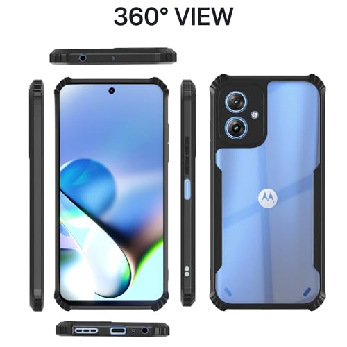 Image of Pikkme Ultra Hybrid Back Cover for Moto G54 5G / G64 5G | Raised Edges |Crystal Clear Transparent | Full Camera Protection Bumper Case (Black)