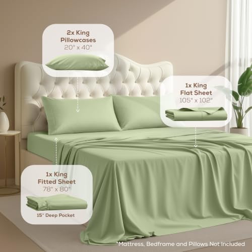 Image of Utopia Bedding King Size Sheet Set - 4 Piece Bed Sheets, Soft and Breathable Microfiber, Includes 1 Fitted Sheet, 1 Flat Sheet and 2 Pillowcases - Oeko Tex (Sage)