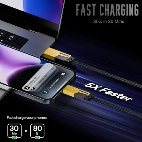 Image of Ofuca 120W 4 in 1 Multi Charging Cable | Nylon Braided Charger Cable | USB-Lightning, USB-C, C-to-C & Lightning-to-C | Multi Charging Cable Compatible with iPhone, OnePlus & More Yellow by HOMEMO