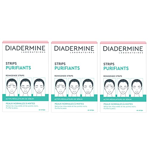 Diadermine - Pack de 3 x 6 Strips Purifiants Visage - Anti Points Noirs Impuretés - Peaux Normales à Mixtes - Actifs régulateurs de sébum - Purifie la Peau